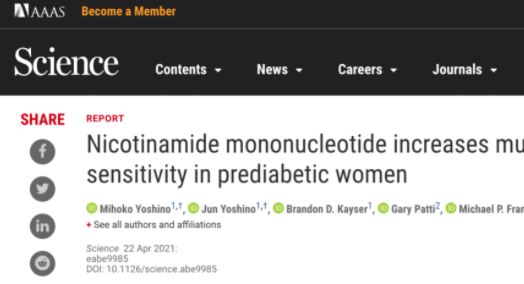 Science：首个临床实验表明抗衰老化合物NMN可改善人体骨骼肌